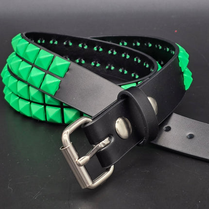 BT117-GS  POWDER COATED GREEN PYRAMID STUDDED BELT