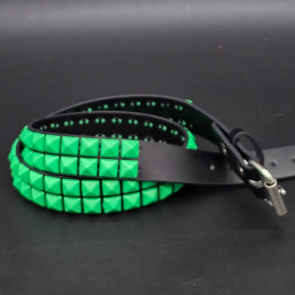 BT117-GS  POWDER COATED GREEN PYRAMID STUDDED BELT