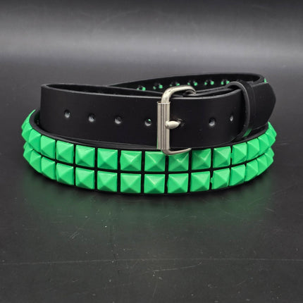 BT117-GS  POWDER COATED GREEN PYRAMID STUDDED BELT