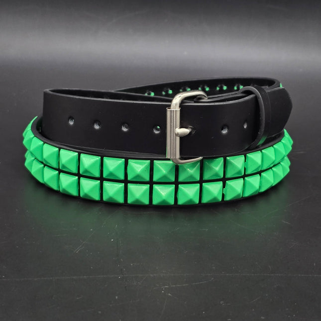BT117-GS  POWDER COATED GREEN PYRAMID STUDDED BELT