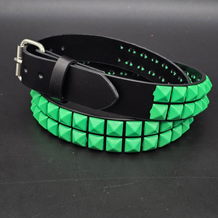 BT117-GS  POWDER COATED GREEN PYRAMID STUDDED BELT