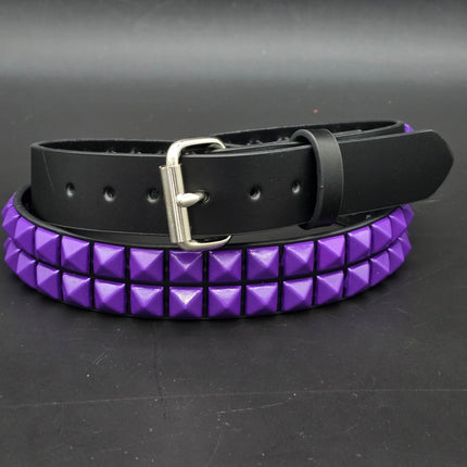 BT117-PPS  POWDER COATED PURPLE PYRAMID STUDDED BELT