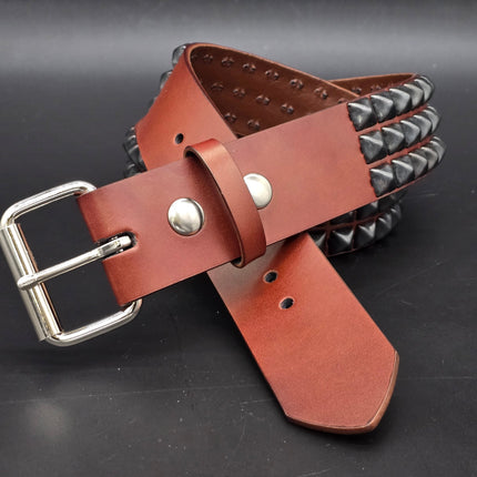 BT104BRN-BS  POWDER COATED GUN METAL PYRAMID STUDDED BELT