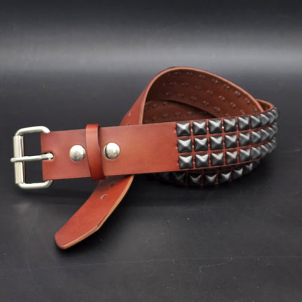 BT104BRN-BS  POWDER COATED GUN METAL PYRAMID STUDDED BELT