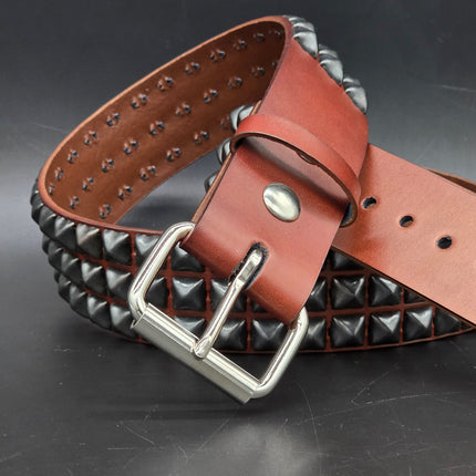 BT104BRN-BS  POWDER COATED GUN METAL PYRAMID STUDDED BELT