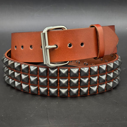 BT104BRN-BS  POWDER COATED GUN METAL PYRAMID STUDDED BELT