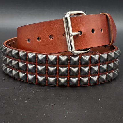 BT104BRN-BS  POWDER COATED GUN METAL PYRAMID STUDDED BELT