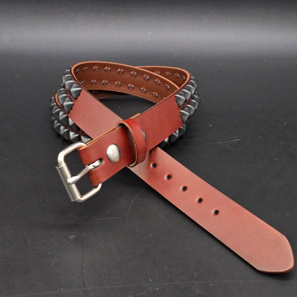 BT104BRN-BS  POWDER COATED GUN METAL PYRAMID STUDDED BELT