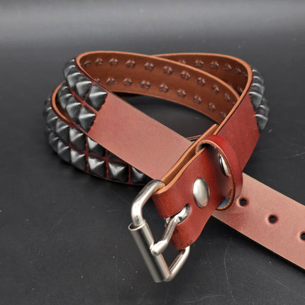 BT104BRN-BS  POWDER COATED GUN METAL PYRAMID STUDDED BELT
