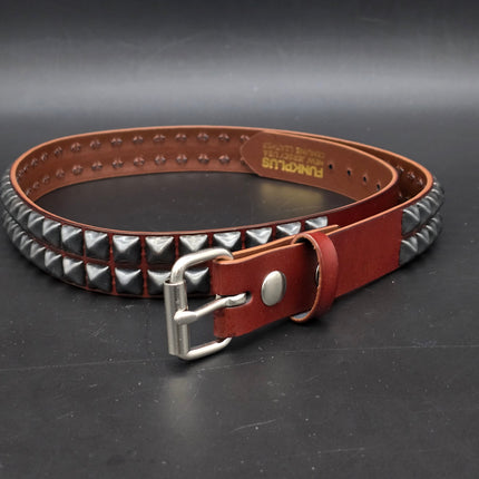 BT117BRN-BS  POWDER COATED GUN METAL PYRAMID STUDDED BELT