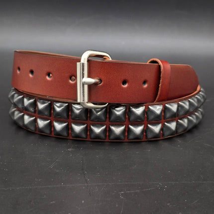 BT117BRN-BS  POWDER COATED GUN METAL PYRAMID STUDDED BELT