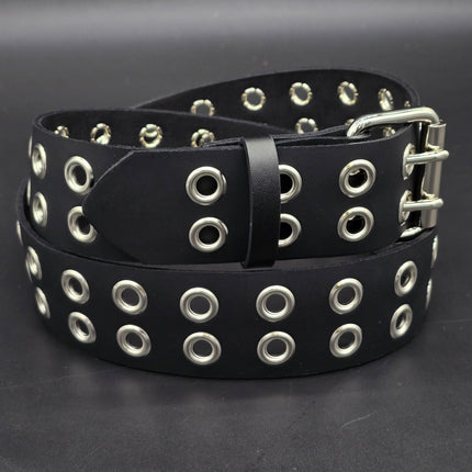 BT145US  FULL GRAIN GRADE A  LEATHER 2 ROW GROMMET EYELET BELT
