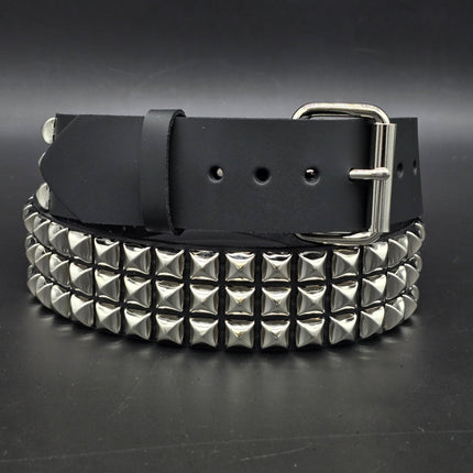 BT104  3 ROW PYRAMID STUD BELT -SNAP OFF ROLLER BUCKLE