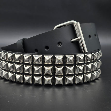 BT104  3 ROW PYRAMID STUD BELT -SNAP OFF ROLLER BUCKLE