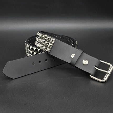 BT104  3 ROW PYRAMID STUD BELT -SNAP OFF ROLLER BUCKLE