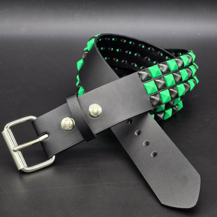 BT555-GS NEON GREEN BLACK CHECKERED PYRAMID STUD BELT