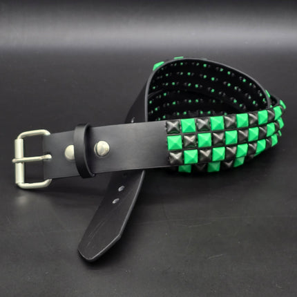 BT555-GS NEON GREEN BLACK CHECKERED PYRAMID STUD BELT