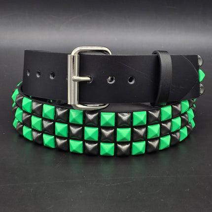 BT555-GS NEON GREEN BLACK CHECKERED PYRAMID STUD BELT