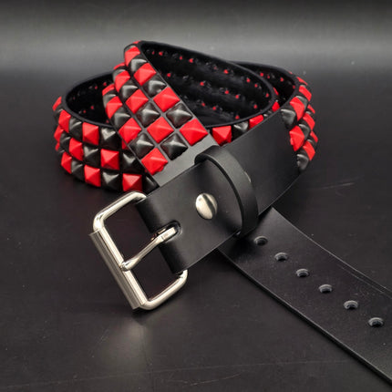 BT555-RS BLACK RED CHECKERED 1/2" PYRAMID STUD BELT 1 3/4" WIDE