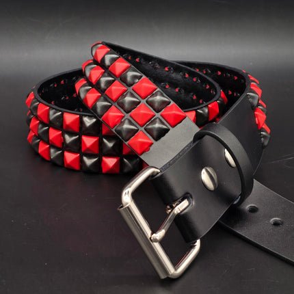 BT555-RS BLACK RED CHECKERED 1/2" PYRAMID STUD BELT 1 3/4" WIDE