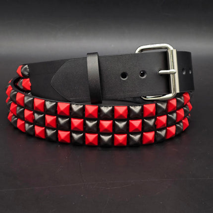BT555-RS BLACK RED CHECKERED 1/2" PYRAMID STUD BELT 1 3/4" WIDE