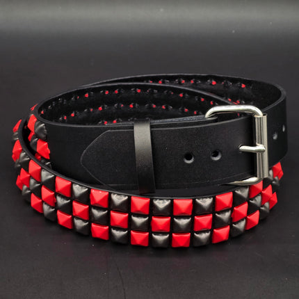 BT555-RS BLACK RED CHECKERED 1/2" PYRAMID STUD BELT 1 3/4" WIDE