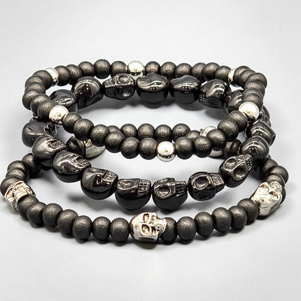 FB3248  3PC SET SKULL BEADS  STRETCH BRACELET