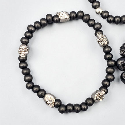 FB3248  3PC SET SKULL BEADS  STRETCH BRACELET