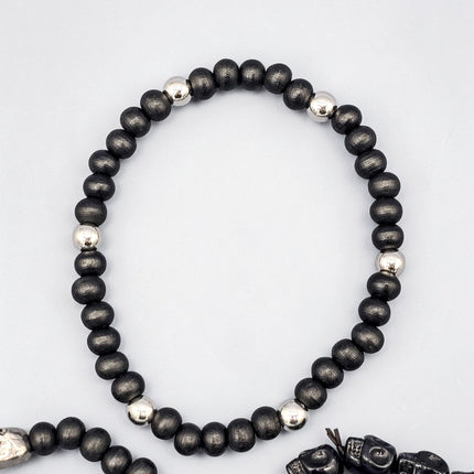 FB3248  3PC SET SKULL BEADS  STRETCH BRACELET