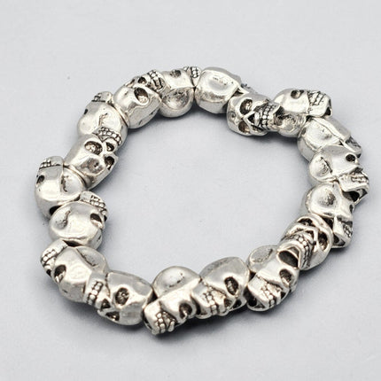 FB3249  SILVER SKULL BEADS  STRETCH BRACELET