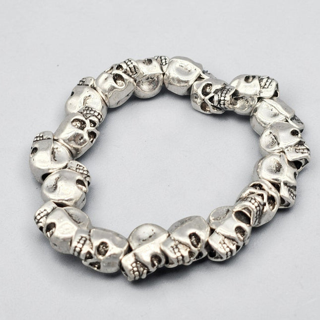 FB3249  SILVER SKULL BEADS  STRETCH BRACELET