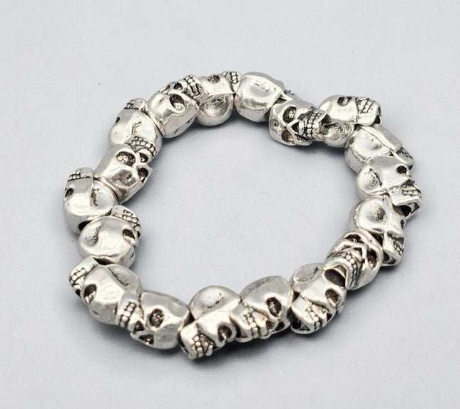 FB3249  SILVER SKULL BEADS  STRETCH BRACELET