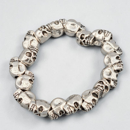 FB3249  SILVER SKULL BEADS  STRETCH BRACELET