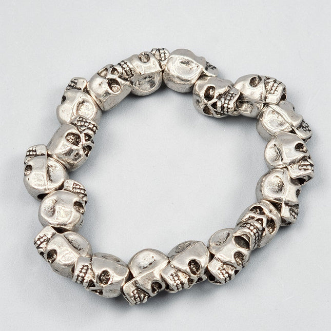 FB3249  SILVER SKULL BEADS  STRETCH BRACELET