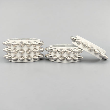 WHITE LEATHER 1/2" UK77 TALL CONE  STUD STUD BRACELET