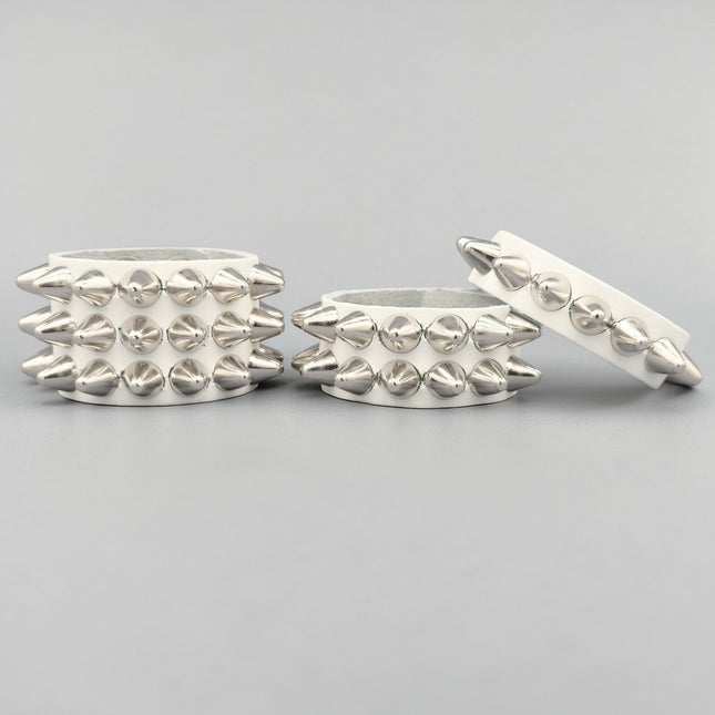 WHITE LEATHER 1/2" UK77 TALL CONE  STUD STUD BRACELET