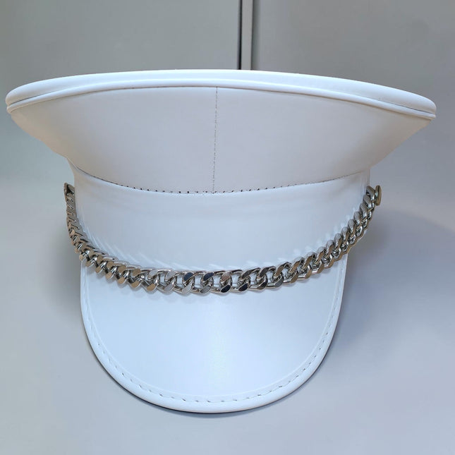 HT204M-WHITE  CUBAN CHAIN  MATT WHITE VEGAN CAPTAIN HAT