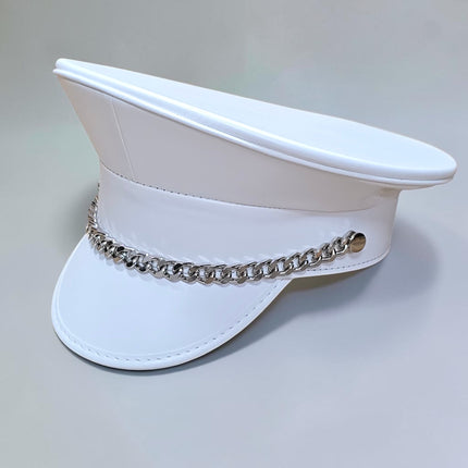 HT204M-WHITE  CUBAN CHAIN  MATT WHITE VEGAN CAPTAIN HAT