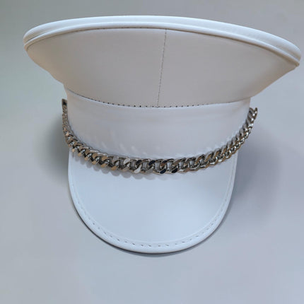 HT204M-WHITE  CUBAN CHAIN  MATT WHITE VEGAN CAPTAIN HAT