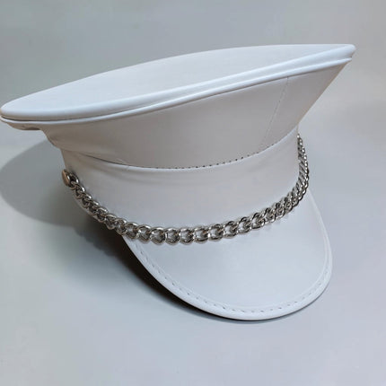 HT255M-WHITE  REGULAR CHAIN MATT WHITE VEGAN CAPTAIN HAT