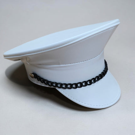 HT255M-WHITE  REGULAR CHAIN MATT WHITE VEGAN CAPTAIN HAT