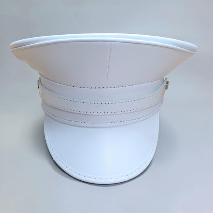HT202M-WHITE  STRAPPED MATT WHITE VEGAN CAPTAIN HAT