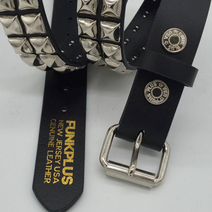 BT117 2 ROW PYRAMID STUDDED BELT FUNK LOGO SANP OFF 1 1/4" WIDE * BEST SELLER