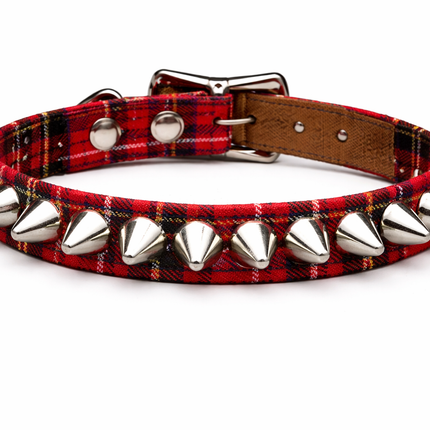 CK140UK-PD PLAID 1 ROW TALL UK77 CONE  STUDDED CHOKER
