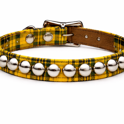 CK140RND-PD PLAID 1 ROW LARGE 1/2" ROUND STUDDED CHOKER