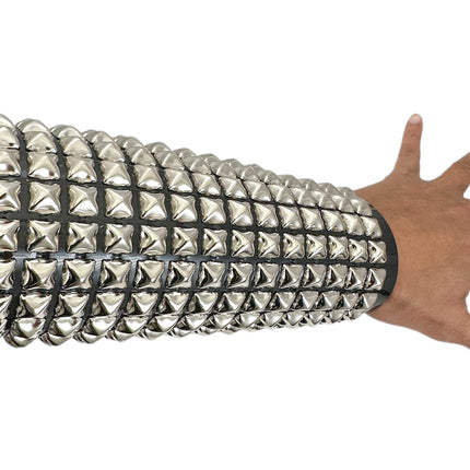 ARM16VN-BLK  PVC SHINY VINYL 1/2" PYRAMID  STUD 15 ROW 9" LONG GAUNTLET