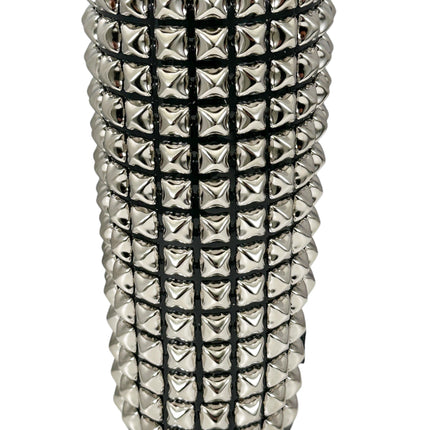 ARM16VN-BLK  PVC SHINY VINYL 1/2" PYRAMID  STUD 15 ROW 9" LONG GAUNTLET