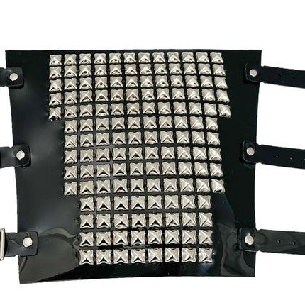 ARM16VN-BLK  PVC SHINY VINYL 1/2" PYRAMID  STUD 15 ROW 9" LONG GAUNTLET