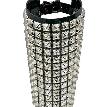 ARM16VN-BLK  PVC SHINY VINYL 1/2" PYRAMID  STUD 15 ROW 9" LONG GAUNTLET