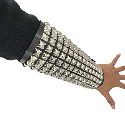 ARM16VN-BLK  PVC SHINY VINYL 1/2" PYRAMID  STUD 15 ROW 9" LONG GAUNTLET